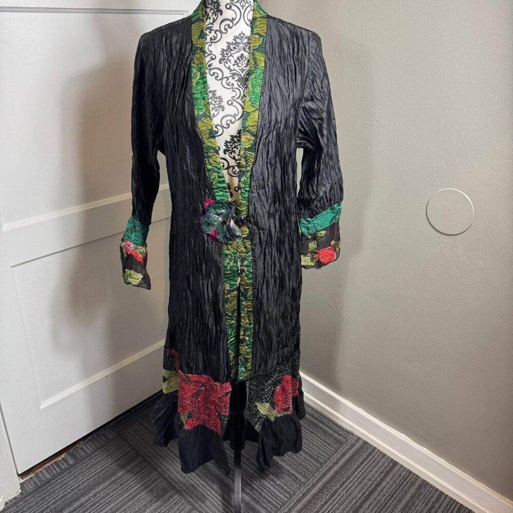 Lee Andersen “Amaryllis” Crinkle Mixed-Media Duster Jacket – Wearable Art Size L
